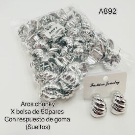 7038 aros chunky A892 plateado x BOLSA