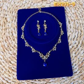 9855 conjunto de strass collar + aros DORADO AZUL EH101-9