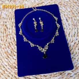 9858 conjunto de strass collar + aros DORADO NEGRO EH101-14