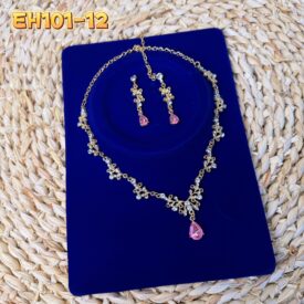 9859 conjunto de strass collar + aros DORADO ROSA EH101-12