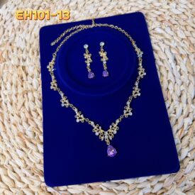 9860 conjunto de strass collar + aros DORADO LILA EH101-13