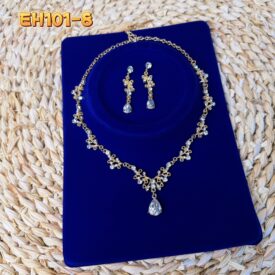 9861  conjunto de strass collar + aros DORADO BLANCO EH101-8