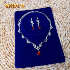 9862 conjunto de strass collar + aros PLATEADO ROJO EH101-4