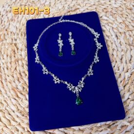 9863  conjunto de strass collar + aros PLATEADO VERDE EH101-3
