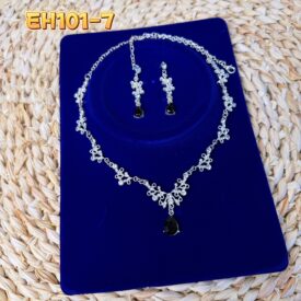 9864  conjunto de strass collar + aros PLATEADO NEGRO EH101-7