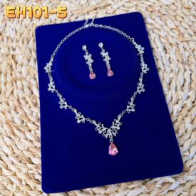 9867 conjunto de strass collar + aros PLATEADO ROSA EH101-5