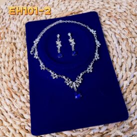 9868 conjunto de strass collar + aros PLATEADO AZUL EH101-2