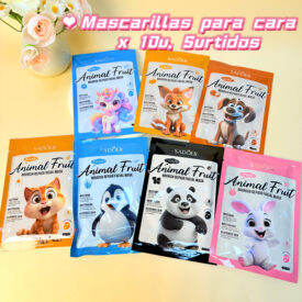 9590  mascarillas para cara x 10u. Surtidos ANIMAL FRUIT
