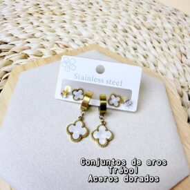 0625 conjunto de aros TREBOL CON COLGANTE BLANCO