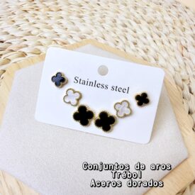0620 conjunto de aros TREBOL NEGRO+BLANCO