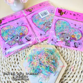0629  gomitas para trensas x paq. 12bolsitas XPJ02-2 PASTEL FUERTE MINI