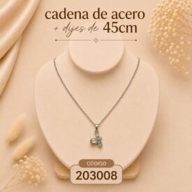 Cadena acero PLATEADO (45cm) + dije Cod. 203008/203023