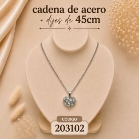 Cadena acero PLATEADO (45cm) + dije Cod. 203102