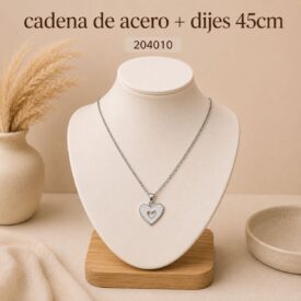 Cadena acero PLATEADO (45cm) + dije Cod. 204010