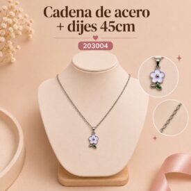 Cadena acero PLATEADO (45cm) + dije Cod. 203004
