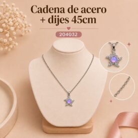 Cadena acero PLATEADO (45cm) + dije Cod. 204032