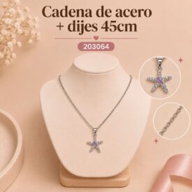 Cadena acero PLATEADO (45cm) + dije Cod. 203064