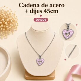 Cadena acero PLATEADO (45cm) + dije Cod. 204006