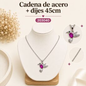Cadena acero PLATEADO (45cm) + dije Cod. 203040