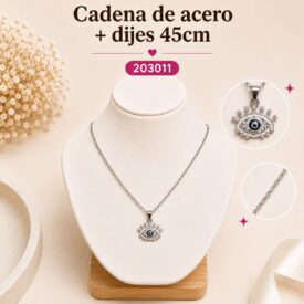 Cadena acero PLATEADO (45cm) + dije Cod. 203011