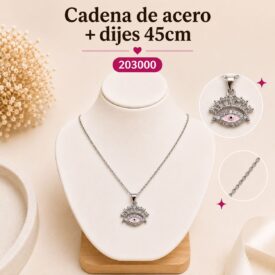 Cadena acero PLATEADO (45cm) + dije Cod.203000