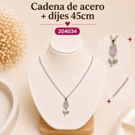 Cadena acero PLATEADO (45cm) + dije Cod.204034