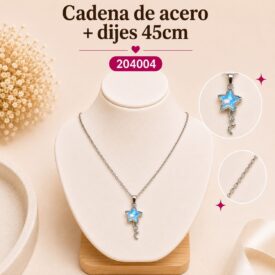 Cadena acero PLATEADO (45cm) + dije Cod.204004