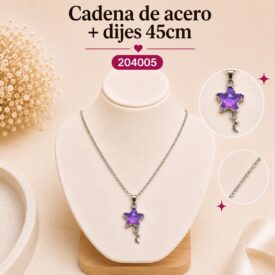 Cadena acero PLATEADO (45cm) + dije Cod.204005