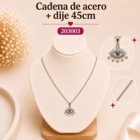 Cadena acero PLATEADO (45cm) + dije Cod. 203003
