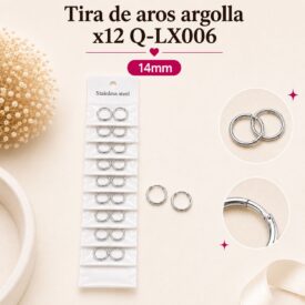 0495 aros Argollas acero blanco 14mm X 12 pares LX006