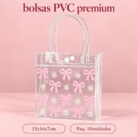 6076 bolsas PVC PREMIUM MOÑO CON FLOR x paq. 10u. 15*16*7cm BZD200-33