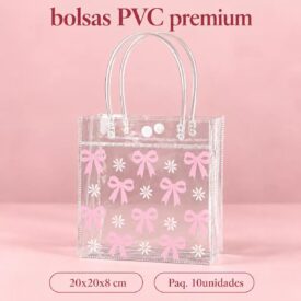 6077 bolsas PVC PREMIUM MOÑO CON FLOR x paq. 10u. 20*20*8cm BZD200-34